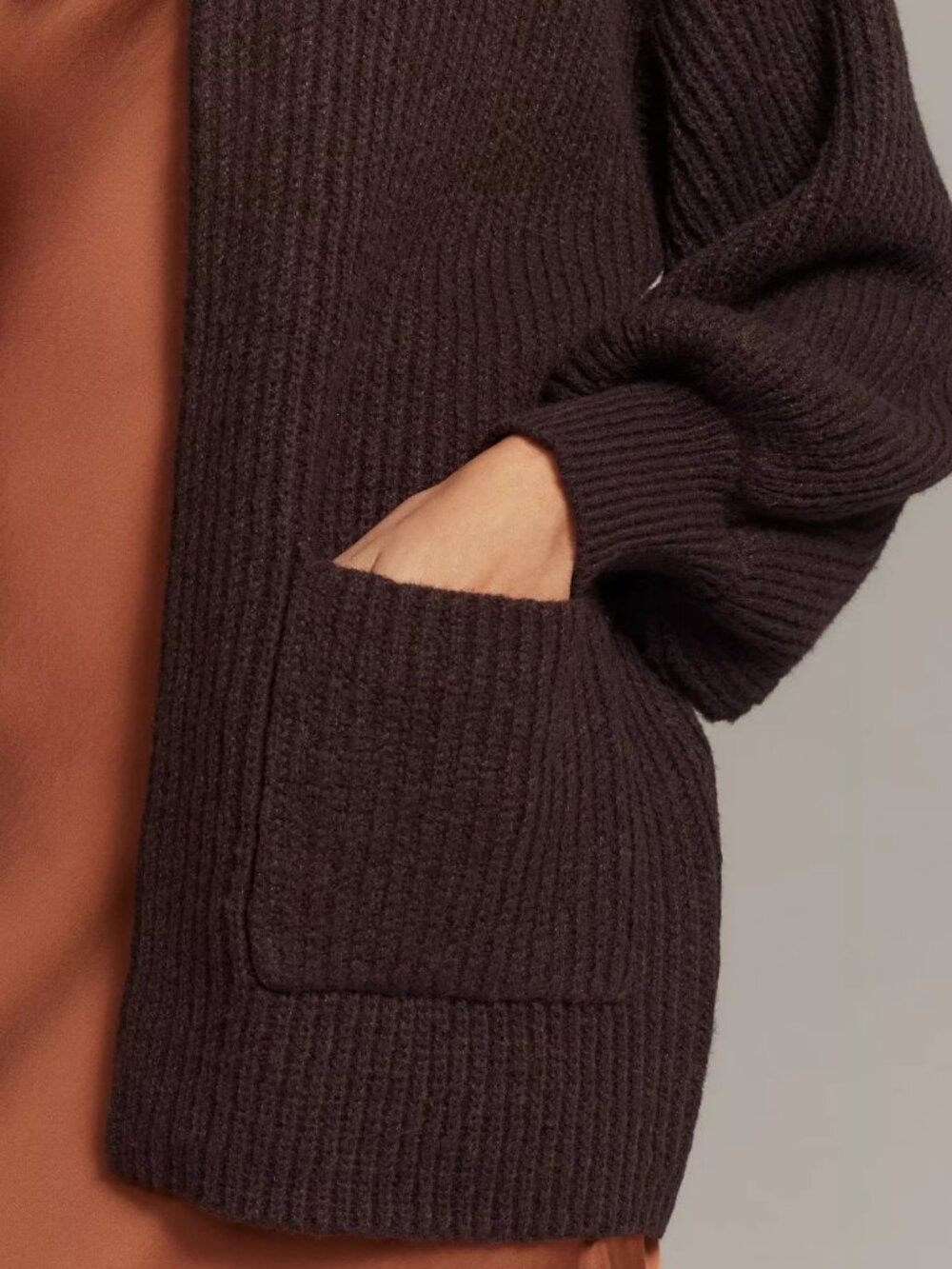 Anthopologie Flat White Cozy Crew-Neck Cardigan Sweater Chocolate Brown OS NWT - Picture 7 of 7